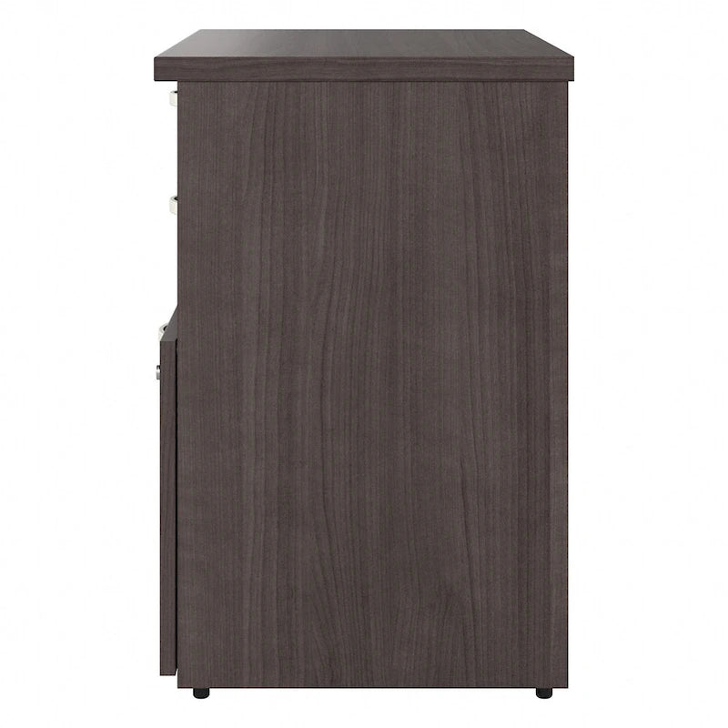 Modern Office Storage Cabinet with Drawers Open Shelves Locking File Storm Gray