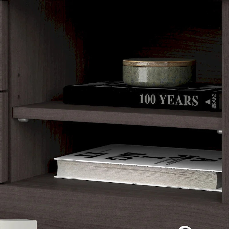 Modern Office Storage Cabinet with Drawers Open Shelves Locking File Storm Gray