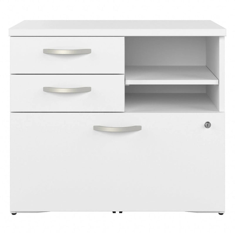 Modern Office Storage Cabinet with Drawers Open Shelves Locking File Storm Gray