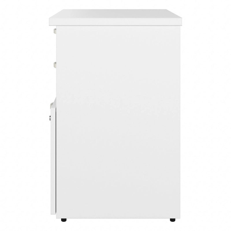 Modern Office Storage Cabinet with Drawers Open Shelves Locking File Storm Gray