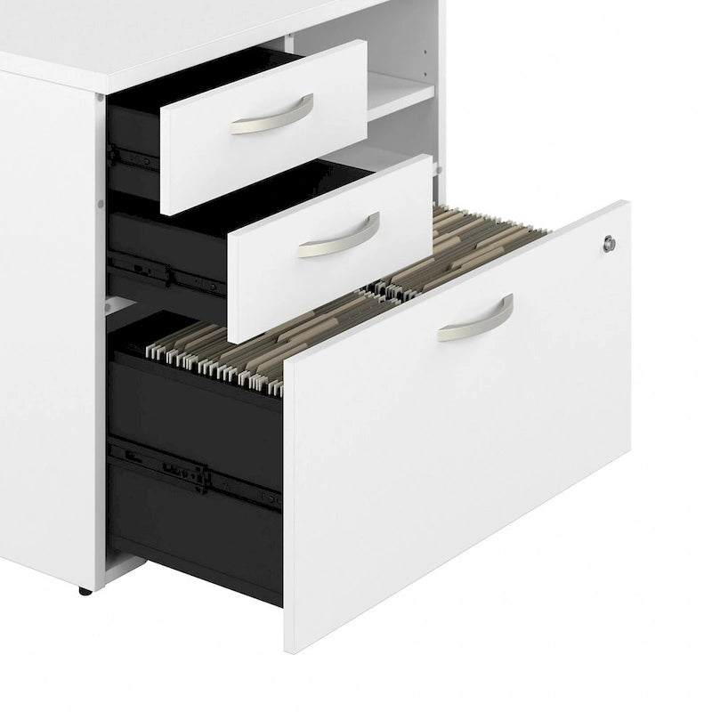 Modern Office Storage Cabinet with Drawers Open Shelves Locking File Storm Gray