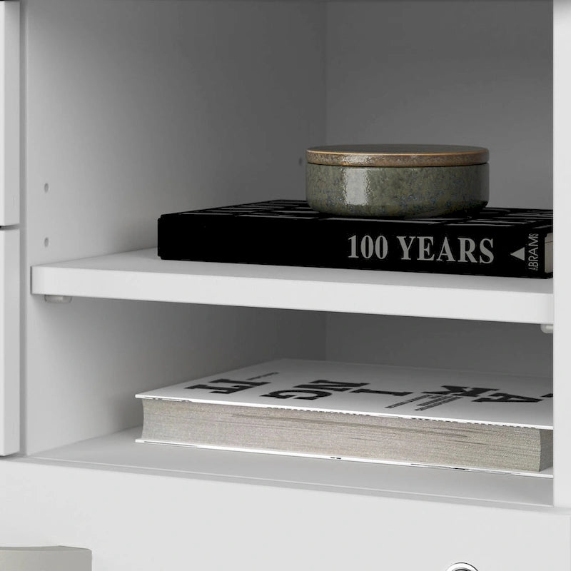Modern Office Storage Cabinet with Drawers Open Shelves Locking File Storm Gray