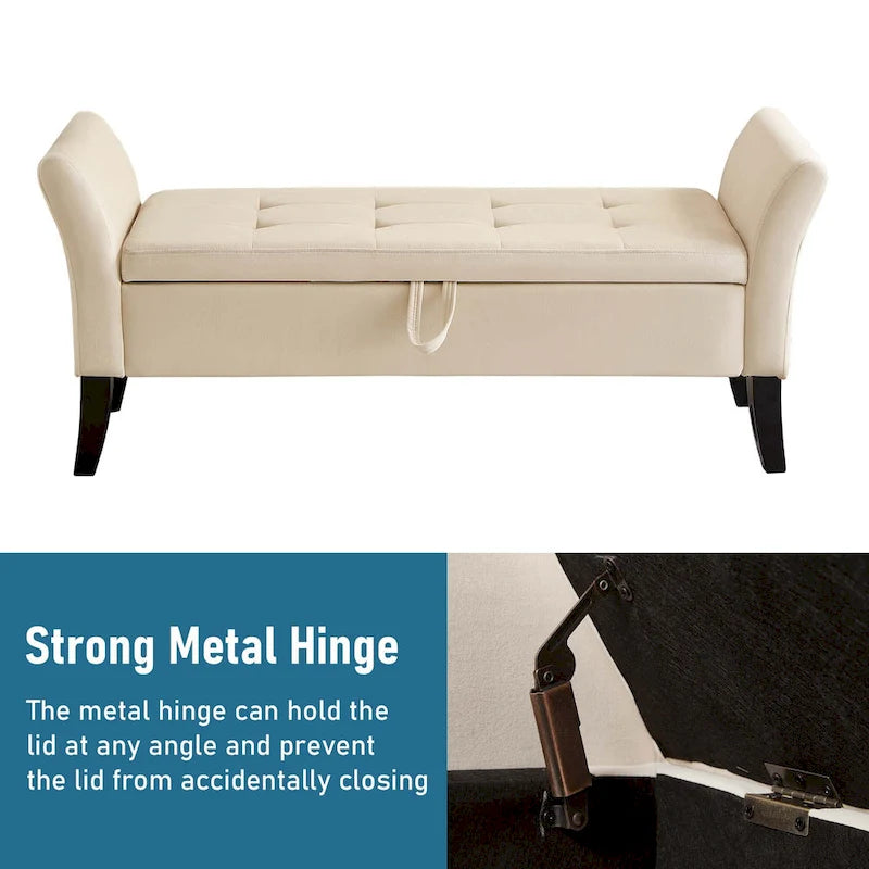 Tufted Velvet Storage Bench with Rolled Arms and Wooden Legs