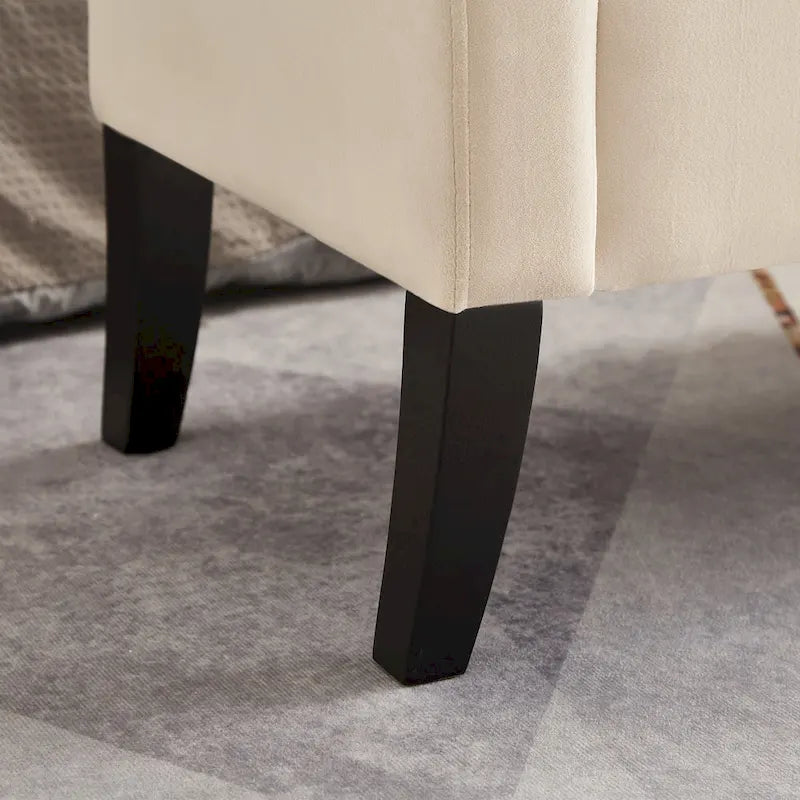Tufted Velvet Storage Bench with Rolled Arms and Wooden Legs