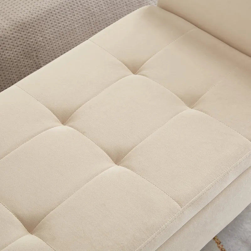 Tufted Velvet Storage Bench with Rolled Arms and Wooden Legs