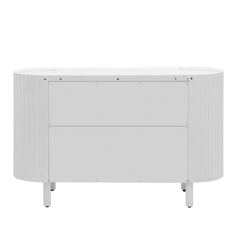 Curved 4-Door Sideboard with Adjustable Shelves White Walnut Black Blue