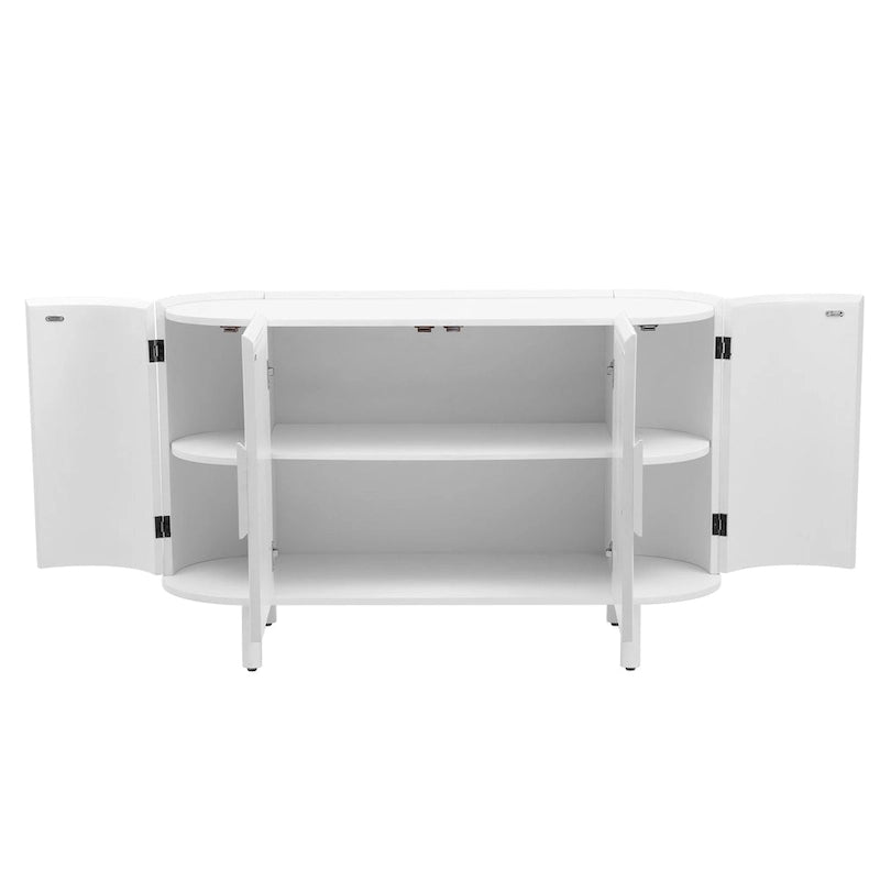 Curved 4-Door Sideboard with Adjustable Shelves White Walnut Black Blue