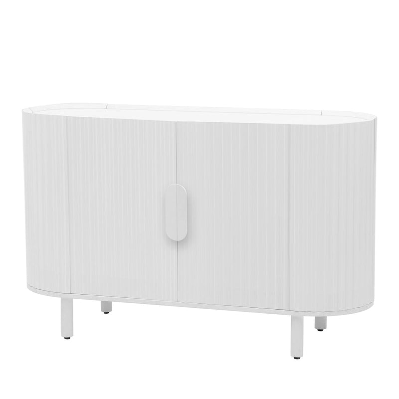 Curved 4-Door Sideboard with Adjustable Shelves White Walnut Black Blue