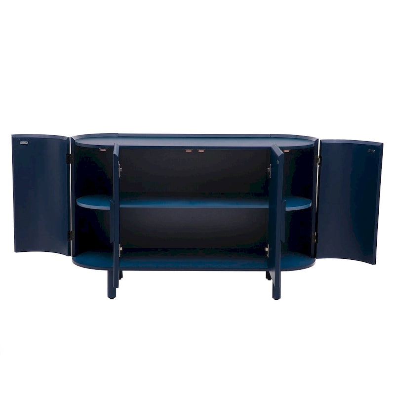 Curved 4-Door Sideboard with Adjustable Shelves White Walnut Black Blue