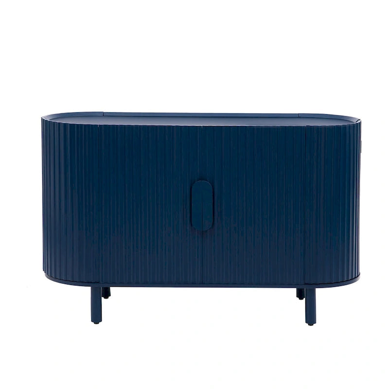 Curved 4-Door Sideboard with Adjustable Shelves White Walnut Black Blue
