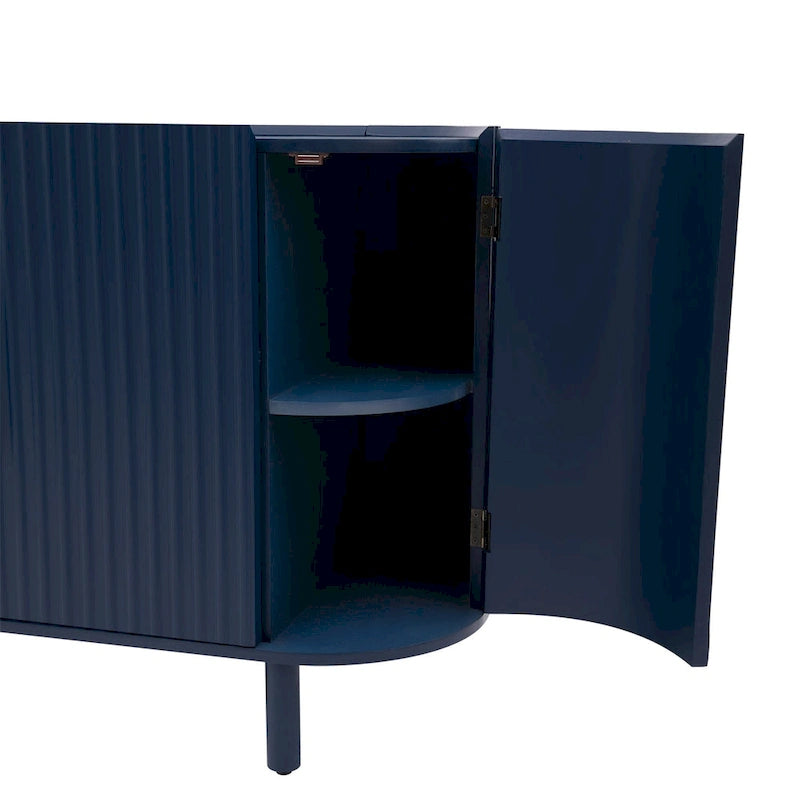 Curved 4-Door Sideboard with Adjustable Shelves White Walnut Black Blue