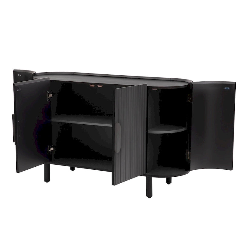 Curved 4-Door Sideboard with Adjustable Shelves White Walnut Black Blue