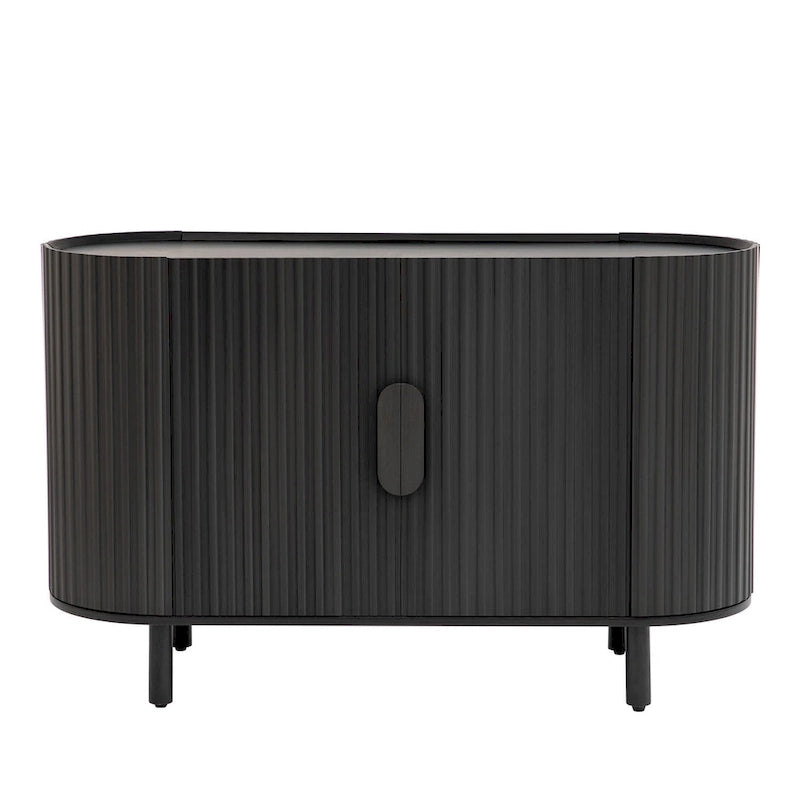 Curved 4-Door Sideboard with Adjustable Shelves White Walnut Black Blue