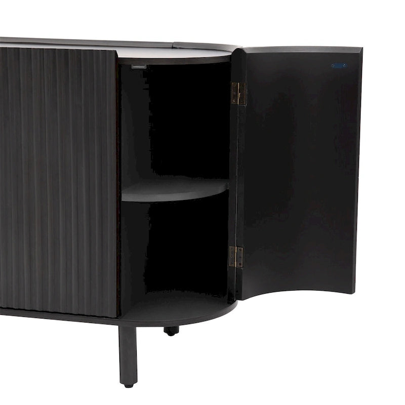 Curved 4-Door Sideboard with Adjustable Shelves White Walnut Black Blue
