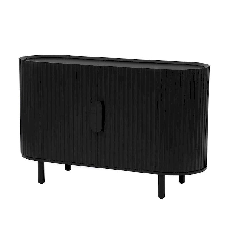 Curved 4-Door Sideboard with Adjustable Shelves White Walnut Black Blue