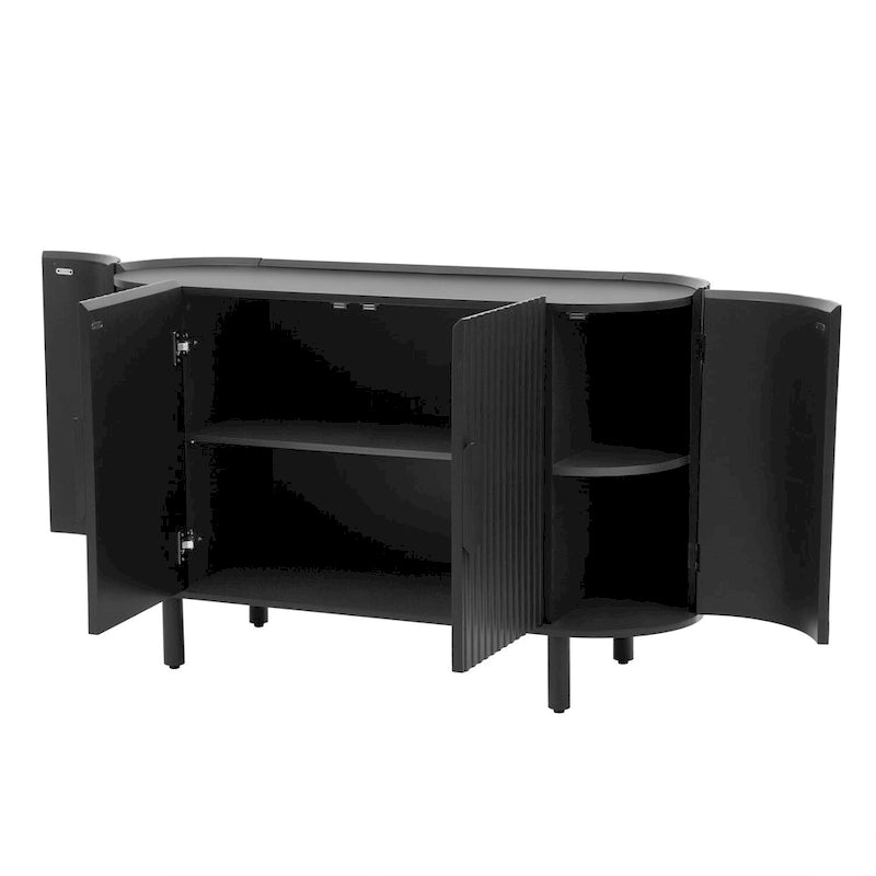 Curved 4-Door Sideboard with Adjustable Shelves White Walnut Black Blue