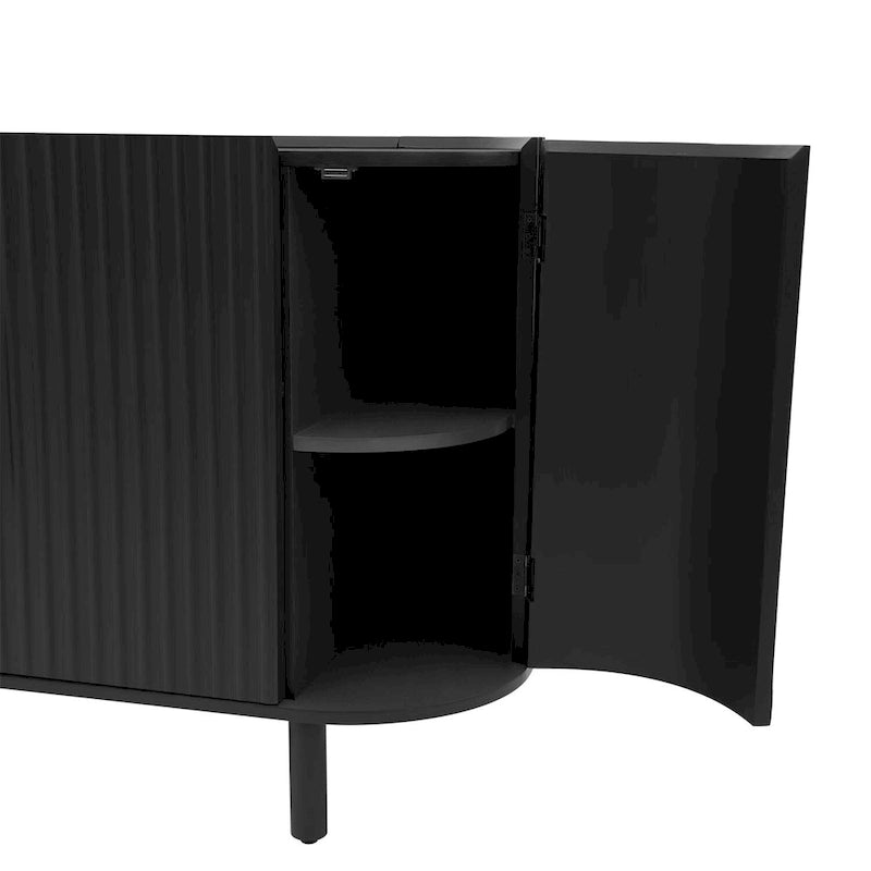 Curved 4-Door Sideboard with Adjustable Shelves White Walnut Black Blue
