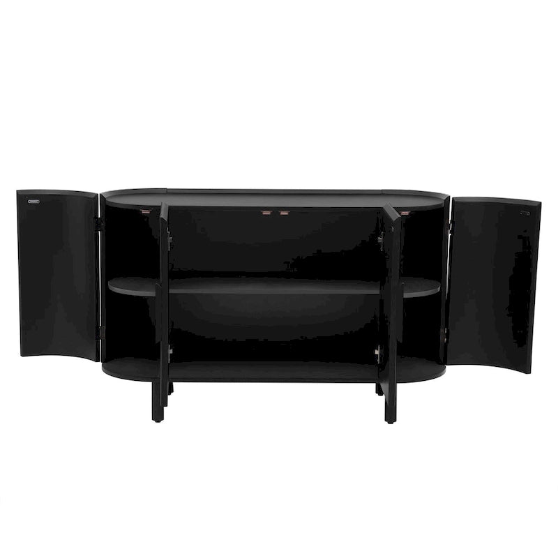 Curved 4-Door Sideboard with Adjustable Shelves White Walnut Black Blue