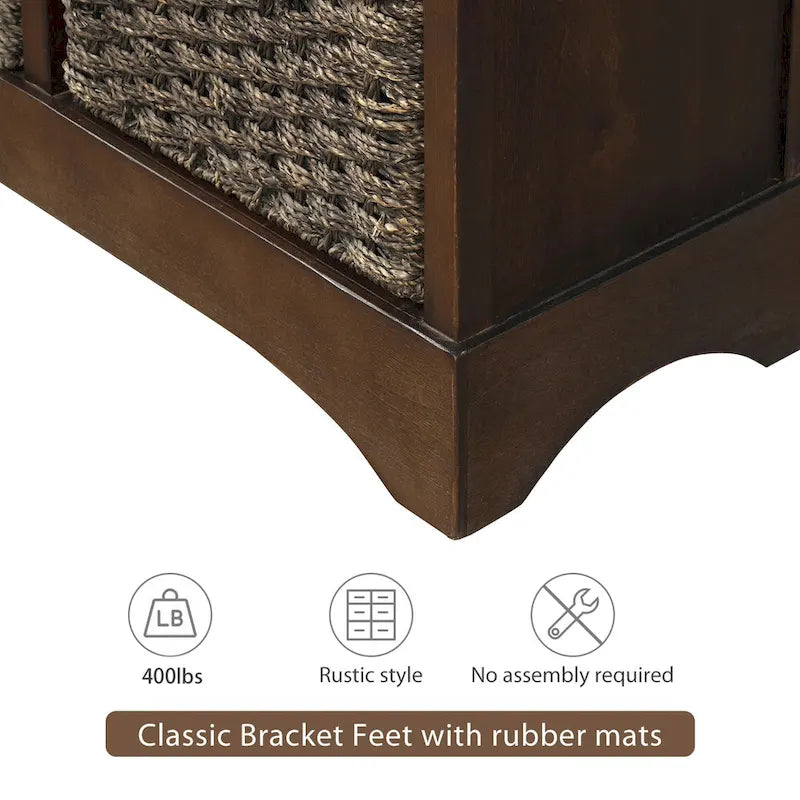 Rustic Farmhouse Storage Cabinet with Rattan Baskets and Drawers