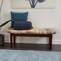 Brown Handwoven Banana Fiber Wooden Entryway Bench Fully Assembled Indoor Seat