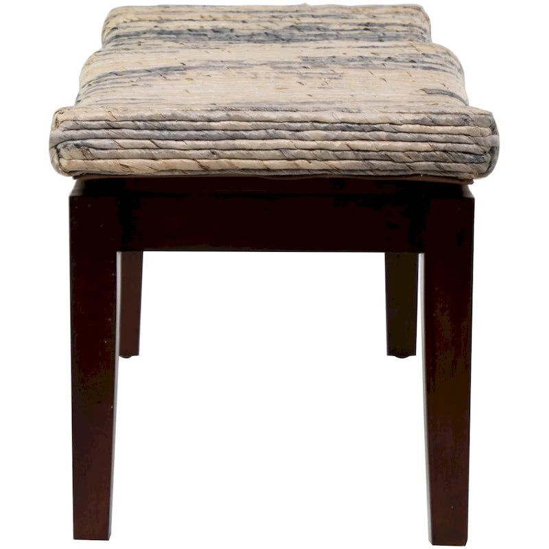 Brown Handwoven Banana Fiber Wooden Entryway Bench Fully Assembled Indoor Seat
