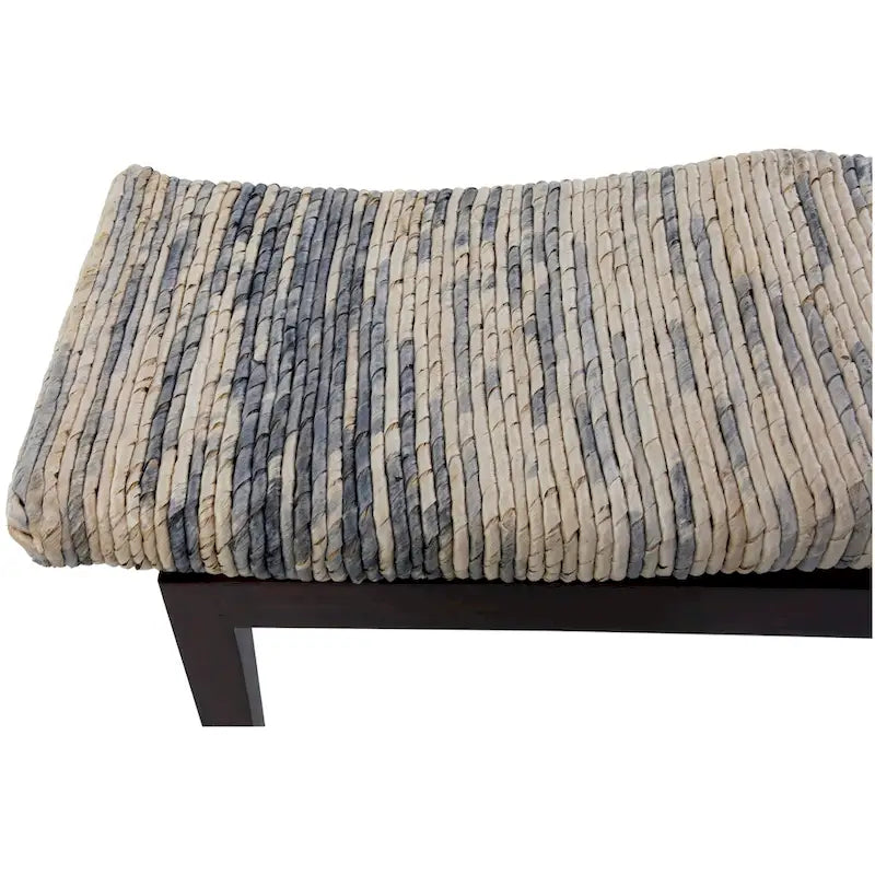 Brown Handwoven Banana Fiber Wooden Entryway Bench Fully Assembled Indoor Seat
