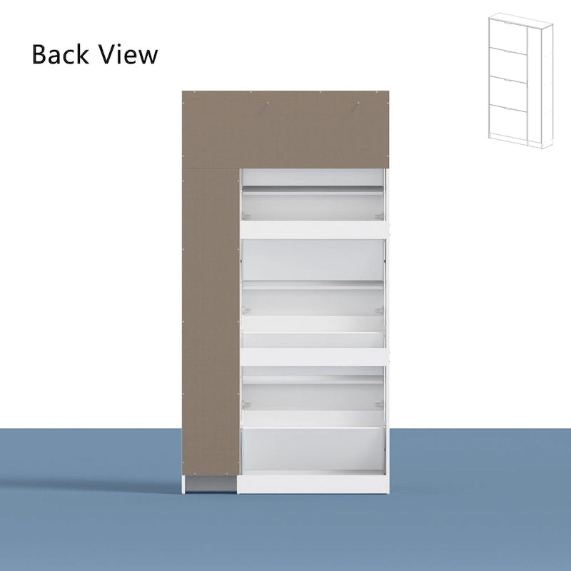 White Mirrored Shoe Cabinet Vertical Storage Unit Pull-Down Drawers