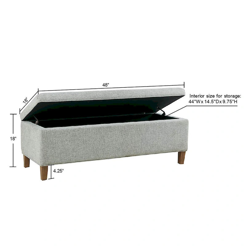 Upholstered Storage Bench with Soft Close Lid, Blue Fabric, Solid Wood Legs