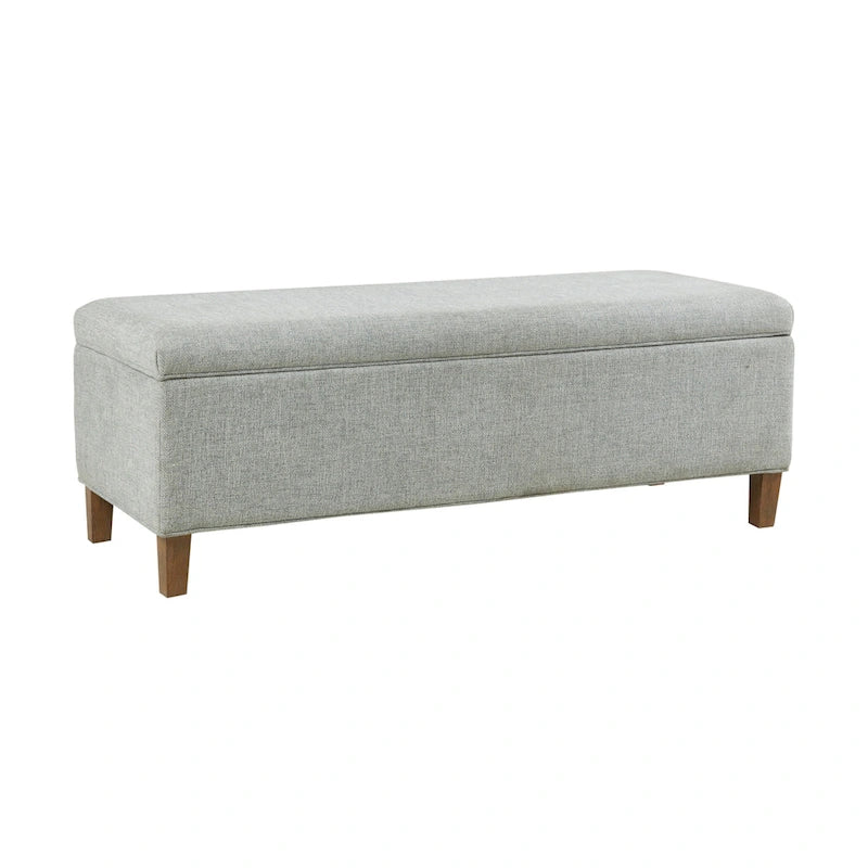 Upholstered Storage Bench with Soft Close Lid, Blue Fabric, Solid Wood Legs