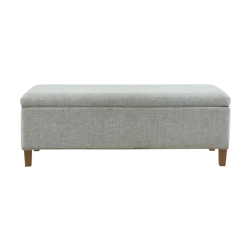 Upholstered Storage Bench with Soft Close Lid, Blue Fabric, Solid Wood Legs