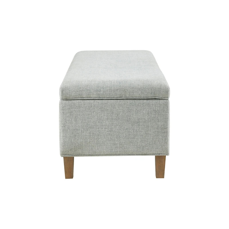 Upholstered Storage Bench with Soft Close Lid, Blue Fabric, Solid Wood Legs