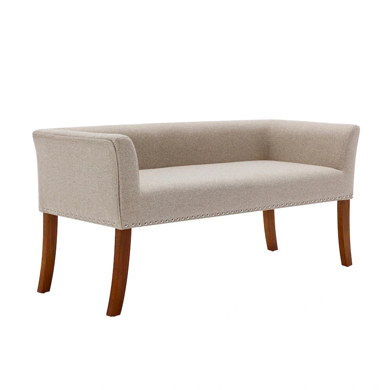 Fabric Upholstered Accent Bench with Nailhead Trim and Splayed Wooden Legs