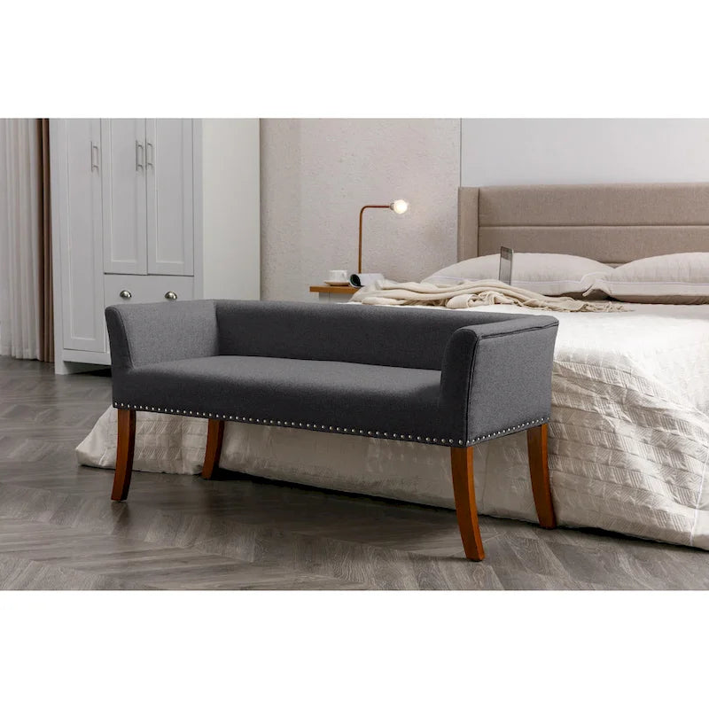 Fabric Upholstered Accent Bench with Nailhead Trim and Splayed Wooden Legs