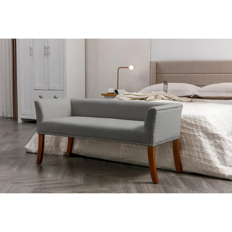 Fabric Upholstered Accent Bench with Nailhead Trim and Splayed Wooden Legs
