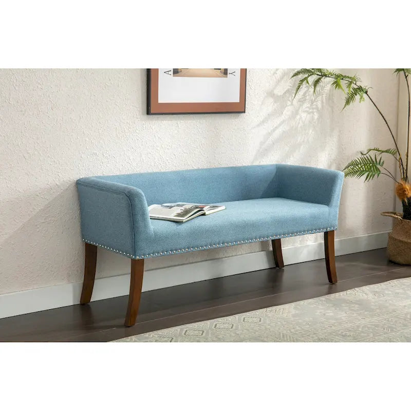 Fabric Upholstered Accent Bench with Nailhead Trim and Splayed Wooden Legs