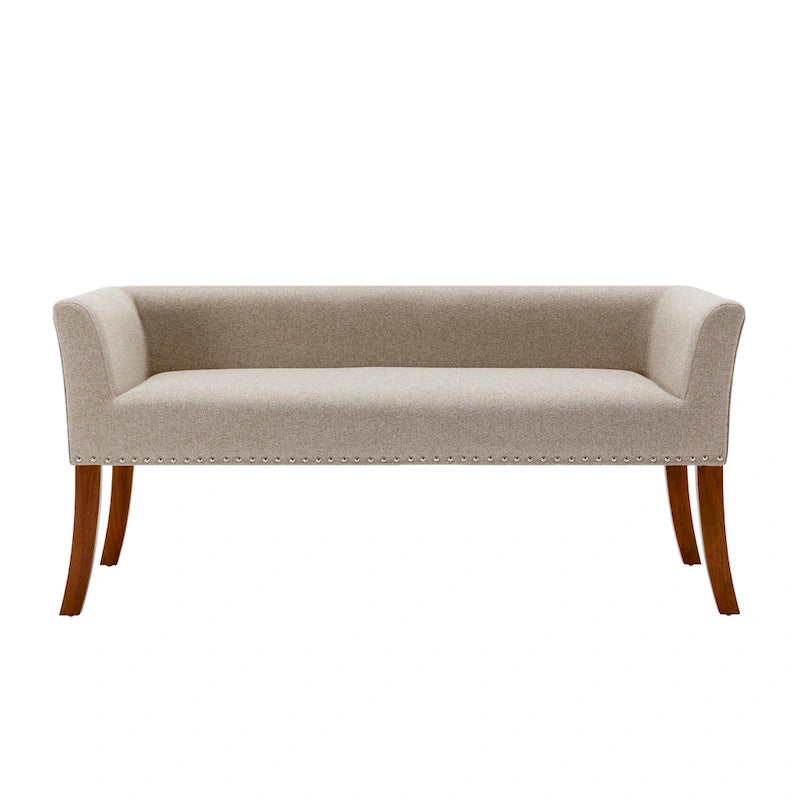 Fabric Upholstered Accent Bench with Nailhead Trim and Splayed Wooden Legs