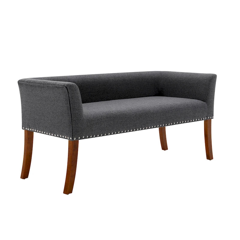 Fabric Upholstered Accent Bench with Nailhead Trim and Splayed Wooden Legs