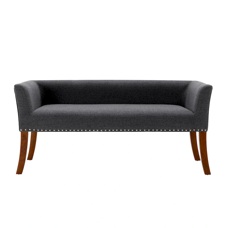 Fabric Upholstered Accent Bench with Nailhead Trim and Splayed Wooden Legs