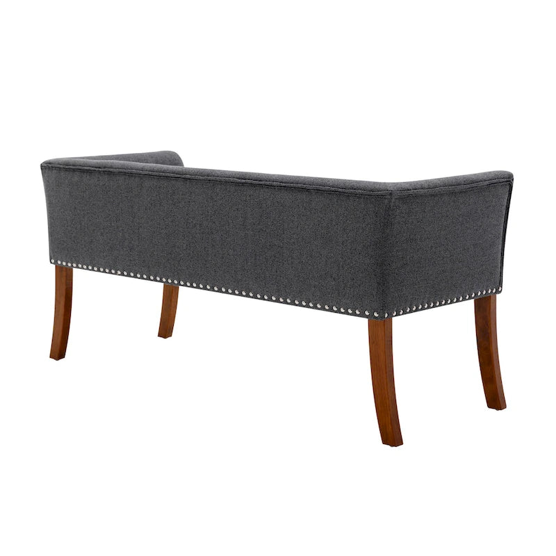 Fabric Upholstered Accent Bench with Nailhead Trim and Splayed Wooden Legs