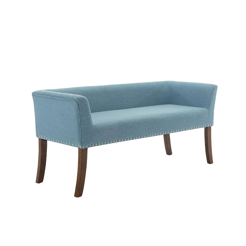Fabric Upholstered Accent Bench with Nailhead Trim and Splayed Wooden Legs