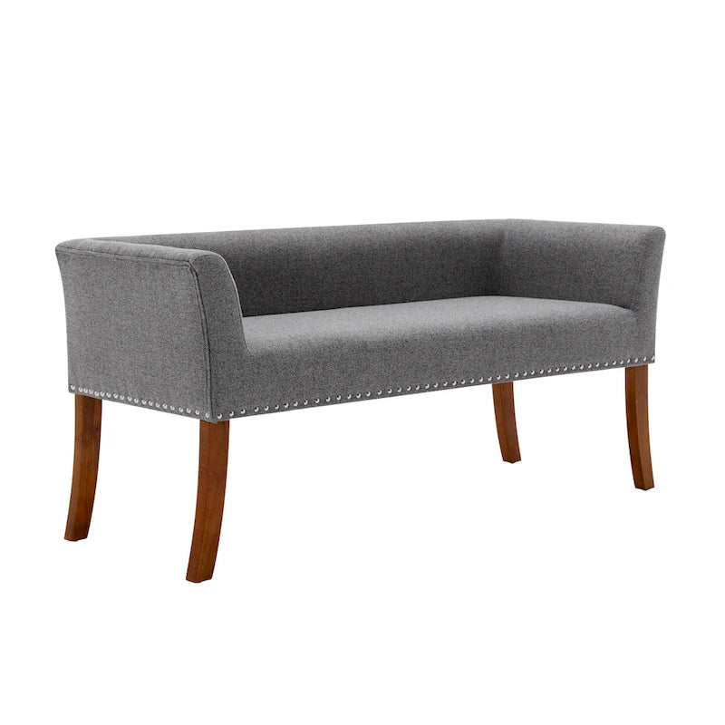 Fabric Upholstered Accent Bench with Nailhead Trim and Splayed Wooden Legs