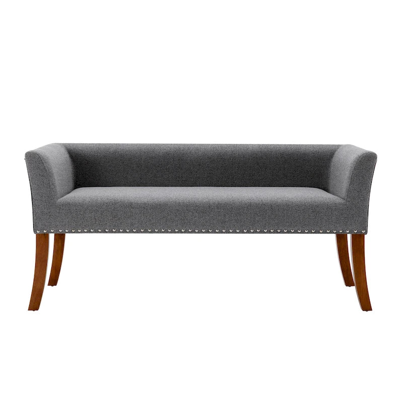 Fabric Upholstered Accent Bench with Nailhead Trim and Splayed Wooden Legs