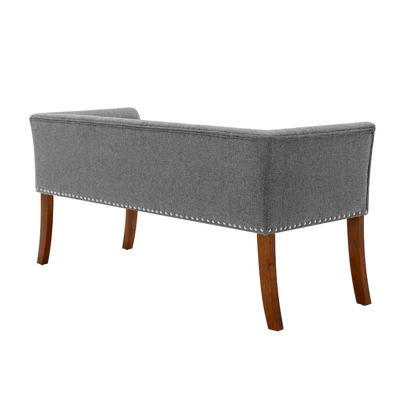 Fabric Upholstered Accent Bench with Nailhead Trim and Splayed Wooden Legs