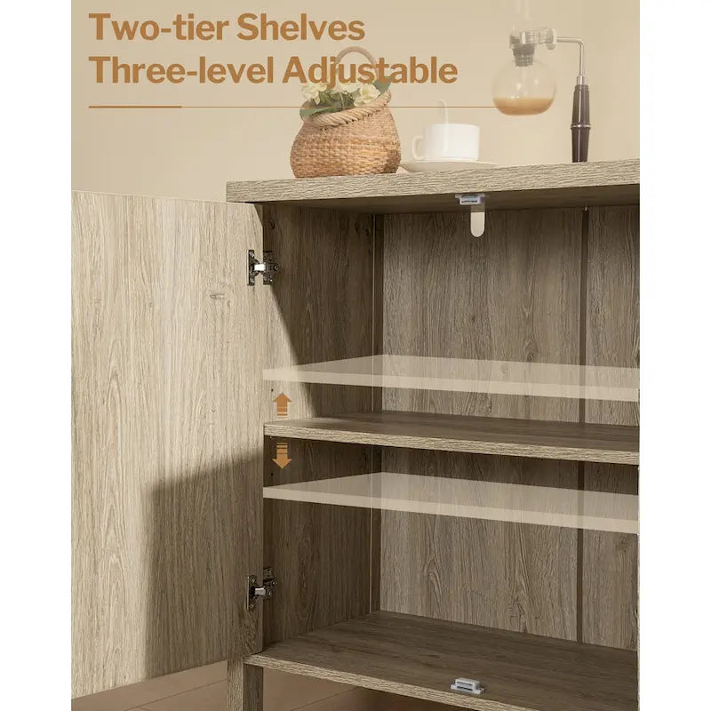 Oak Finish Rattan Door Sideboard Storage Cabinet with Adjustable Shelf
