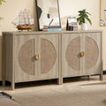 Oak Finish Rattan Door Sideboard Storage Cabinet with Adjustable Shelf