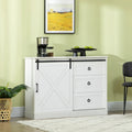 Farmhouse Coffee Bar Cabinet with Sliding Barn Door and 3 Drawers White
