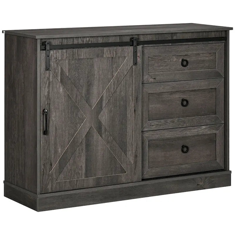 Farmhouse Coffee Bar Cabinet with Sliding Barn Door and 3 Drawers White