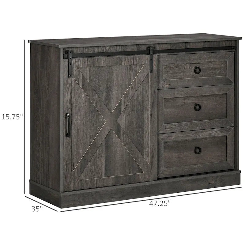 Farmhouse Coffee Bar Cabinet with Sliding Barn Door and 3 Drawers White
