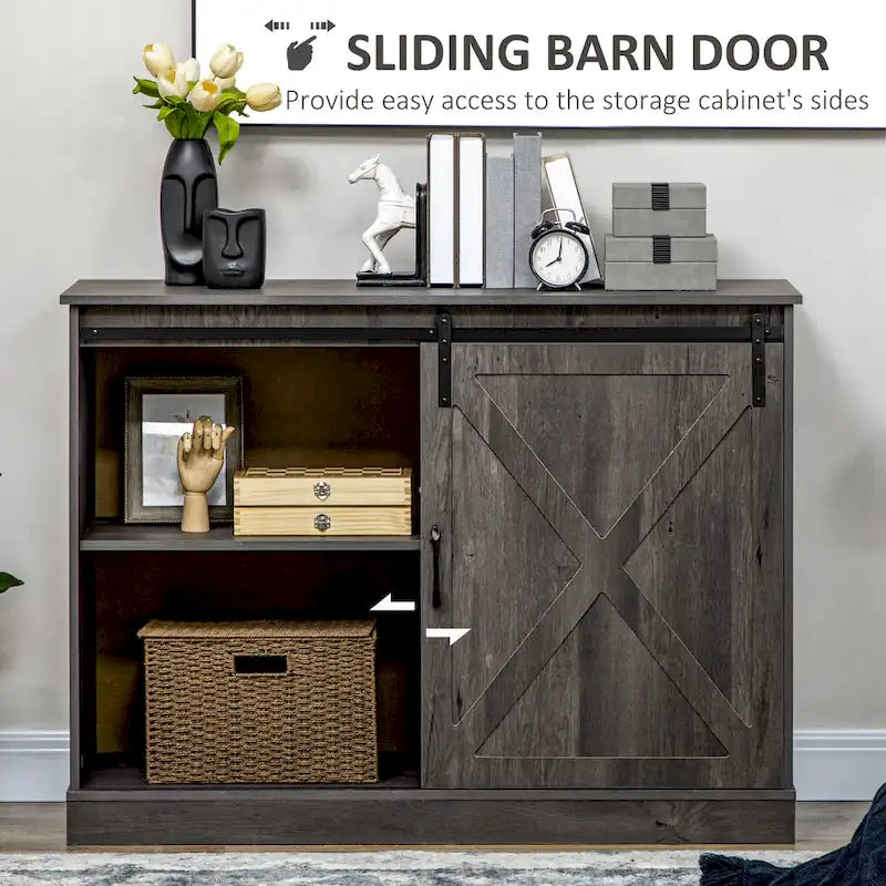 Farmhouse Coffee Bar Cabinet with Sliding Barn Door and 3 Drawers White