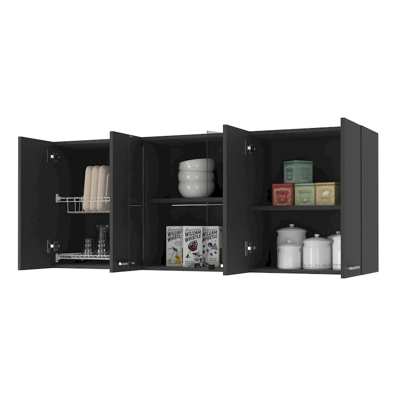 White & Black Wall-Mounted Storage Cabinet with Doors and Open Shelves